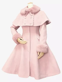 Sweet Lolita Coat Black Wool Turndown Collar Long Sleeve Slim Fit Detachable Lolita Cape Coat