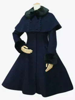 Sweet Lolita Coat Black Wool Turndown Collar Long Sleeve Slim Fit Detachable Lolita Cape Coat