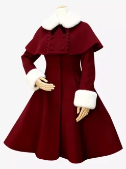 Sweet Lolita Coat Black Wool Turndown Collar Long Sleeve Slim Fit Detachable Lolita Cape Coat