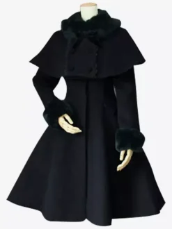 Sweet Lolita Coat Black Wool Turndown Collar Long Sleeve Slim Fit Detachable Lolita Cape Coat