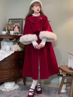 Sweet Lolita Coats Burgundy Coat Overcoat Polyester Fall Lolita Outwears