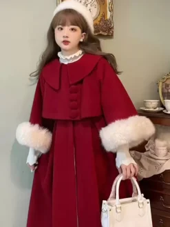 Sweet Lolita Coats Burgundy Coat Overcoat Polyester Fall Lolita Outwears