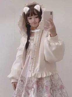 Sweet Lolita Coats Burgundy Ruffles Polyester Overcoat Coat Winter Lolita Outwears