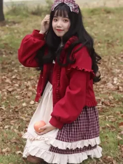 Sweet Lolita Coats Burgundy Ruffles Polyester Overcoat Coat Winter Lolita Outwears