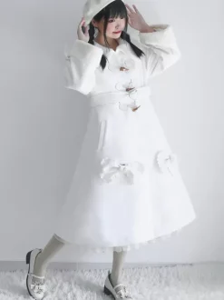 Sweet Lolita Coats Ecru White Coat Bows Overcoat Cape Polyester Winter Lolita Outwears