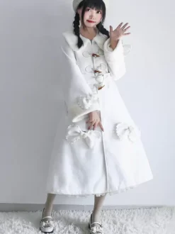 Sweet Lolita Coats Ecru White Coat Bows Overcoat Cape Polyester Winter Lolita Outwears