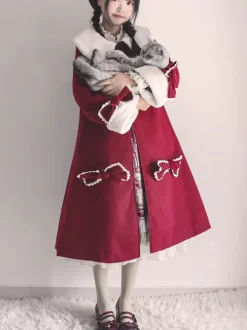 Sweet Lolita Coats Ecru White Coat Bows Overcoat Cape Polyester Winter Lolita Outwears