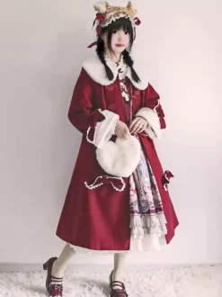 Sweet Lolita Coats Ecru White Coat Bows Overcoat Cape Polyester Winter Lolita Outwears