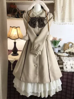 Sweet Lolita Coats Light Brown Bows Long Sleeve Overcoat Lolita Coat