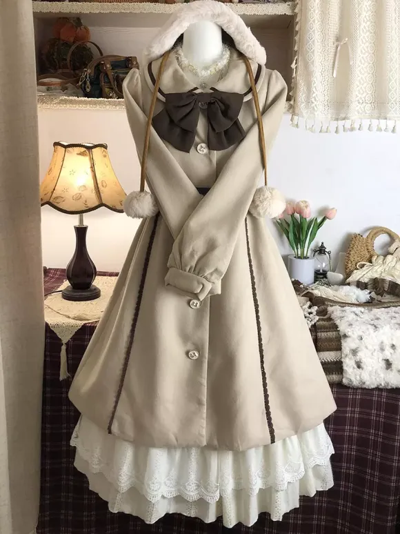 Sweet Lolita Coats Light Brown Bows Long Sleeve Overcoat Lolita Coat