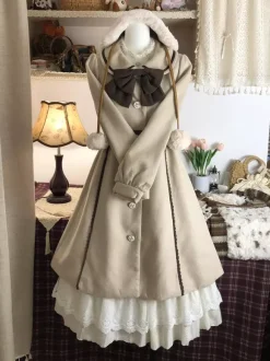 Sweet Lolita Coats Light Brown Bows Long Sleeve Overcoat Lolita Coat