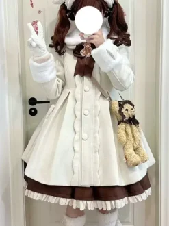 Sweet Lolita Coats Pink Bows Pom Poms Polyester Overcoat Coat Winter Lolita Outwears