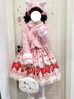 Sweet Lolita Coats Pink Bows Pom Poms Polyester Overcoat Coat Winter Lolita Outwears