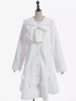 Sweet Lolita Coats Soft Pink Purple Bows Lace Long Sleeve Overcoat Winter Lolita Coat