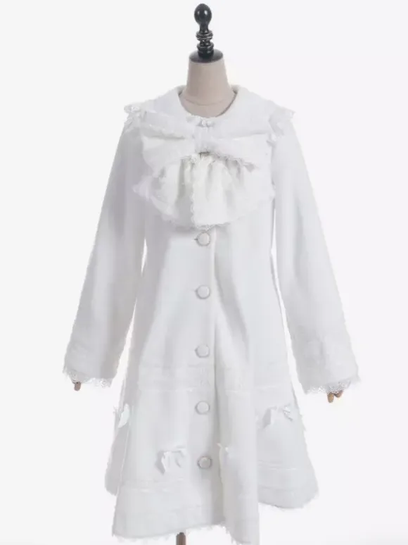 Sweet Lolita Coats Soft Pink Purple Bows Lace Long Sleeve Overcoat Winter Lolita Coat