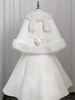 Sweet Lolita Coats White Bows Cloak Overcoat Poncho Winter Lolita Coat