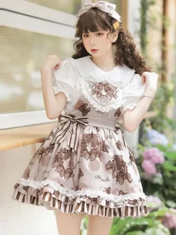 sweet Lolita Costumes Lolita Specials Lolita Dresses Sweet Lolita Dress Polyester Sleeveless Ruffles Sweet Jumper Chocolate Lolita Dress Bow