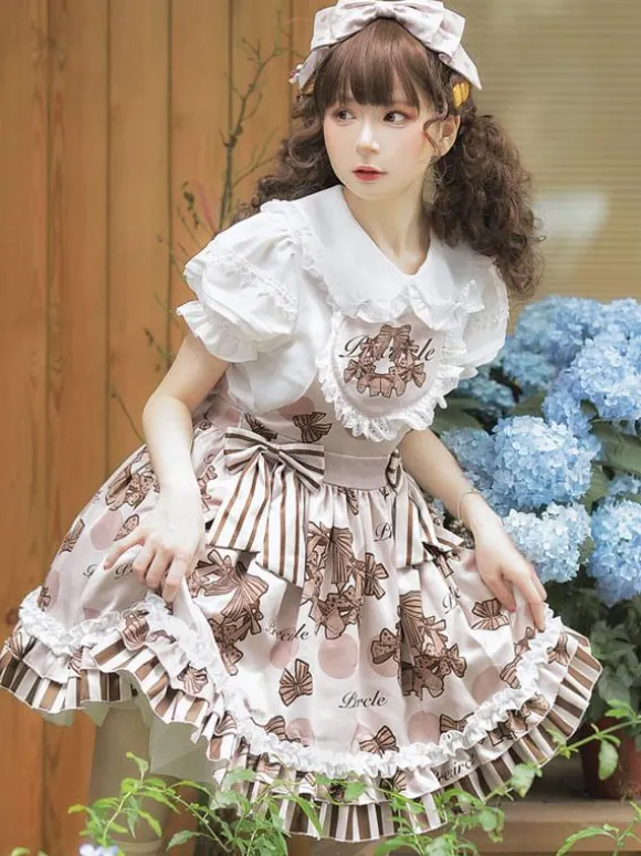 sweet Lolita Costumes Lolita Specials Lolita Dresses Sweet Lolita Dress Polyester Sleeveless Ruffles Sweet Jumper Chocolate Lolita Dress Bow