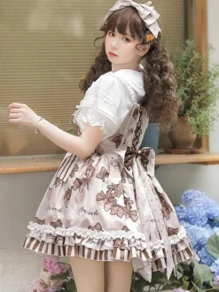 sweet Lolita Costumes Lolita Specials Lolita Dresses Sweet Lolita Dress Polyester Sleeveless Ruffles Sweet Jumper Chocolate Lolita Dress Bow