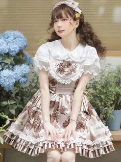 sweet Lolita Costumes Lolita Specials Lolita Dresses Sweet Lolita Dress Polyester Sleeveless Ruffles Sweet Jumper Chocolate Lolita Dress Bow