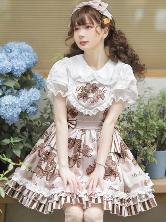 sweet Lolita Costumes Lolita Specials Lolita Dresses Sweet Lolita Dress Polyester Sleeveless Ruffles Sweet Jumper Chocolate Lolita Dress Bow
