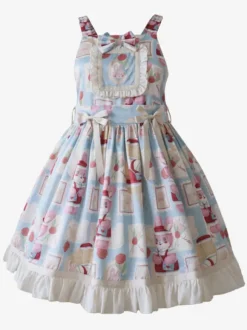 sweet Lolita Costumes Lolita Specials Lolita Dresses Sweet Lolita Dress Polyester Sleeveless Bows Sweet Jumper Light Sky Blue Lolita Dress