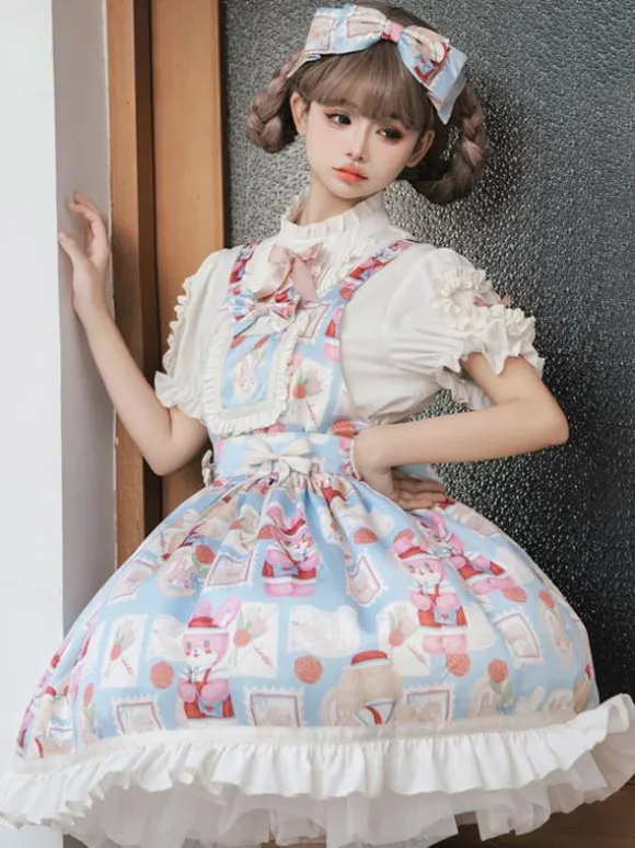 sweet Lolita Costumes Lolita Specials Lolita Dresses Sweet Lolita Dress Polyester Sleeveless Bows Sweet Jumper Light Sky Blue Lolita Dress