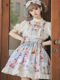 sweet Lolita Costumes Lolita Specials Lolita Dresses Sweet Lolita Dress Polyester Sleeveless Bows Sweet Jumper Light Sky Blue Lolita Dress