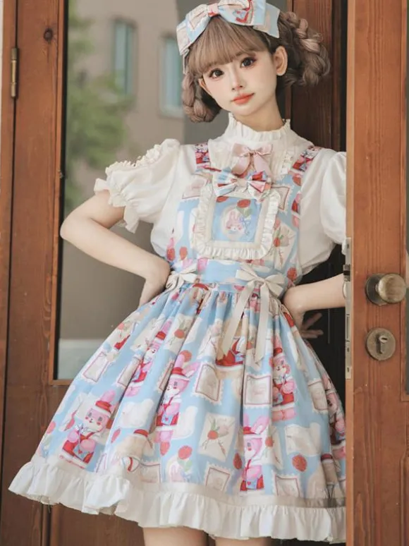 sweet Lolita Costumes Lolita Specials Lolita Dresses Sweet Lolita Dress Polyester Sleeveless Bows Sweet Jumper Light Sky Blue Lolita Dress