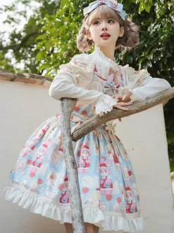 sweet Lolita Costumes Lolita Specials Lolita Dresses Sweet Lolita Dress Polyester Sleeveless Bows Sweet Jumper Light Sky Blue Lolita Dress