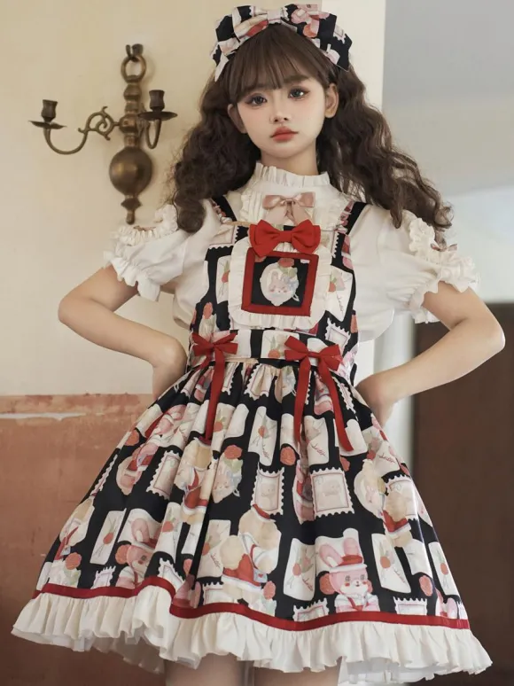 sweet Lolita Costumes Lolita Specials Lolita Dresses Sweet Lolita Dress Polyester Sleeveless Bows Sweet Jumper Light Sky Blue Lolita Dress