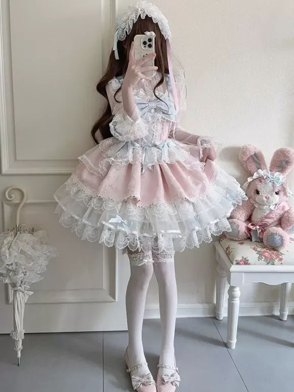 Sweet Lolita Dresses Back Bow Bandage JSK Short Lolita Dress
