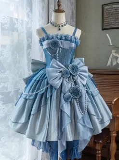 Sweet Lolita Dresses Bows Pearl Chain Side Bows JSK Lolita Dress