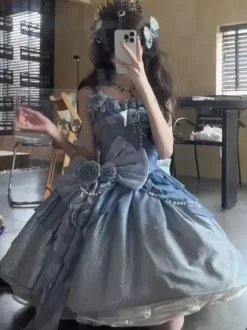 Sweet Lolita Dresses Bows Pearl Chain Side Bows JSK Lolita Dress