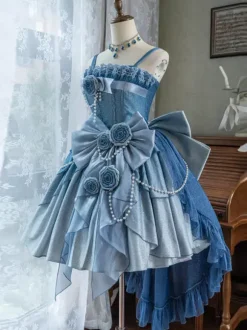 Sweet Lolita Dresses Bows Pearl Chain Side Bows JSK Lolita Dress