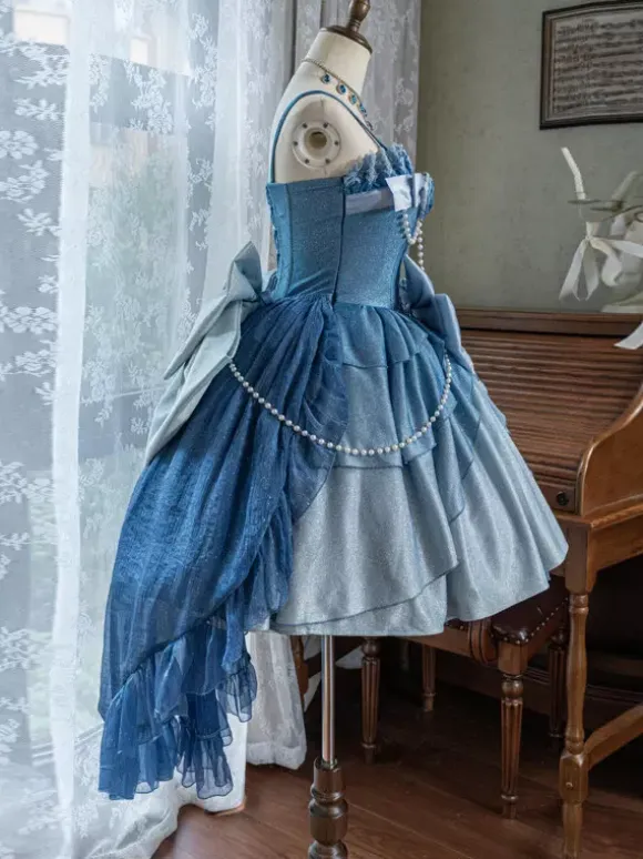 Sweet Lolita Dresses Bows Pearl Chain Side Bows JSK Lolita Dress