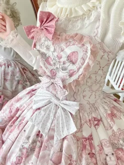 Sweet Lolita Dresses Cartoon Print JSK Dress And Pink Cape Two-Piece Set Kawaii Princess Jumper Skirt Set