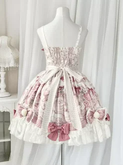 Sweet Lolita Dresses Cartoon Print JSK Dress And Pink Cape Two-Piece Set Kawaii Princess Jumper Skirt Set