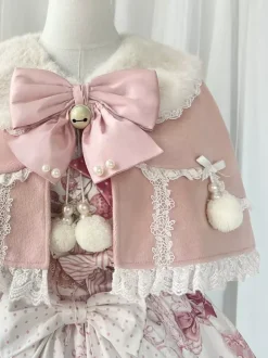 Sweet Lolita Dresses Cartoon Print JSK Dress And Pink Cape Two-Piece Set Kawaii Princess Jumper Skirt Set