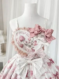 Sweet Lolita Dresses Cartoon Print JSK Dress And Pink Cape Two-Piece Set Kawaii Princess Jumper Skirt Set
