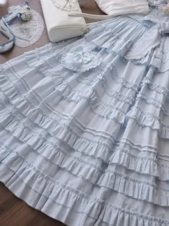 Sweet Lolita Dresses Lace Sash Ruffles JSK Tea Length Lolita Dress