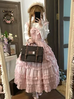 Sweet Lolita Dresses Lace Sash Ruffles JSK Tea Length Lolita Dress