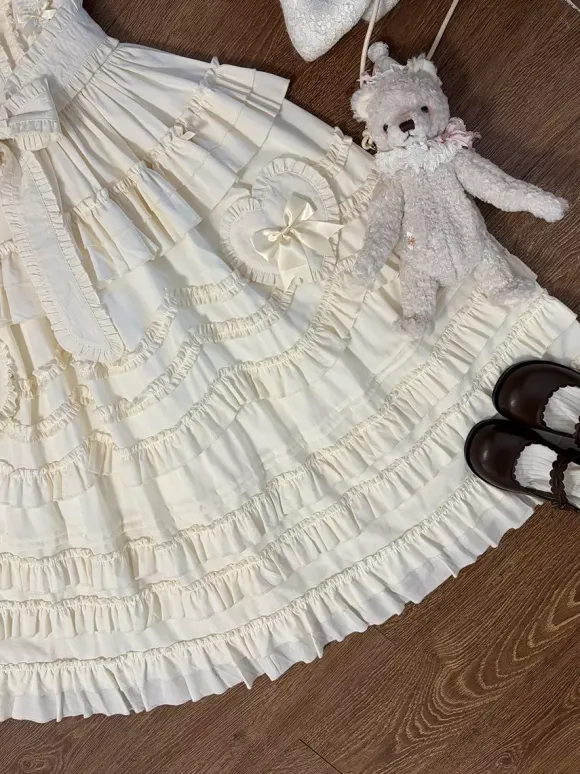 Sweet Lolita Dresses Lace Sash Ruffles JSK Tea Length Lolita Dress