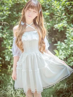Sweet Lolita Dress Lace Ruffle Chiffon Lolita Jumper Skirt