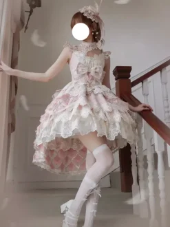 Sweet Lolita Dress Lace Trimmed Sleeveless Jumper Skirt With Puffy Silhouette In 3 Colors