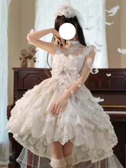 Sweet Lolita Dress Lace Trimmed Sleeveless Jumper Skirt With Puffy Silhouette In 3 Colors