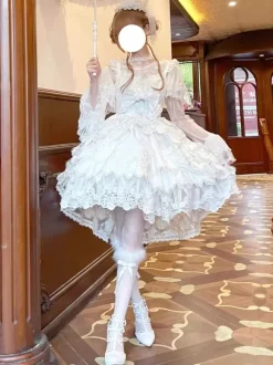 Sweet Lolita Dress Lace Trimmed Sleeveless Jumper Skirt With Puffy Silhouette In 3 Colors
