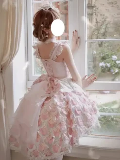 Sweet Lolita Dress Lace Trimmed Sleeveless Jumper Skirt With Puffy Silhouette In 3 Colors