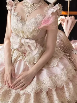 Sweet Lolita Dress Lace Trimmed Sleeveless Jumper Skirt With Puffy Silhouette In 3 Colors