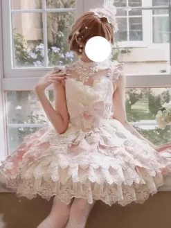 Sweet Lolita Dress Lace Trimmed Sleeveless Jumper Skirt With Puffy Silhouette In 3 Colors